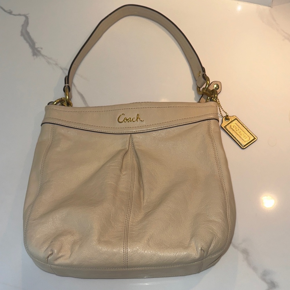 Coach Ashley Beige Leather Shoulder Bag